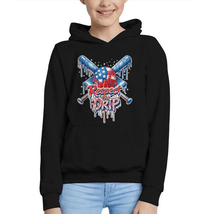 Respect The Drip Baseball American Flag Ice Cream Drip Youth Graphic Youth Hoodie