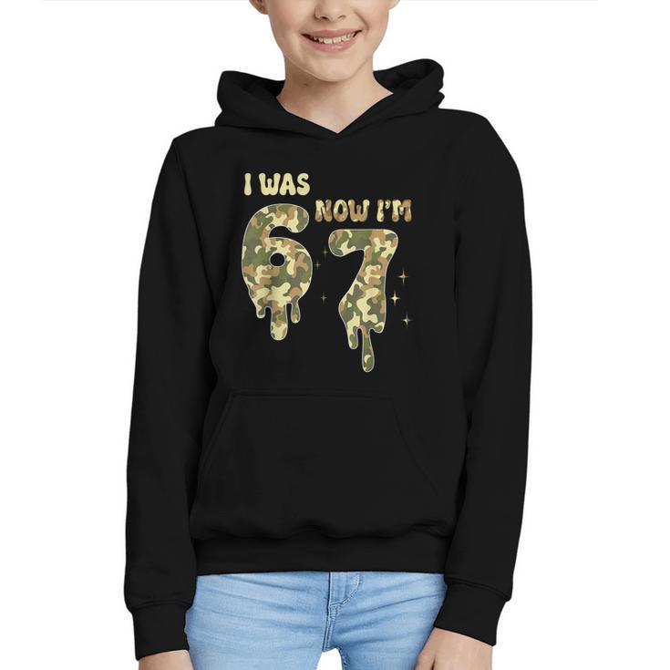 Retro I Was 6 Now I'm 7 Camo 67 Ice Cream Drip Baseball Graphic Youth Hoodie