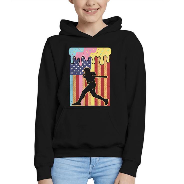 Retro Baseball Drip Boys Ice Cream Patriotic American Flag Graphic Youth Hoodie