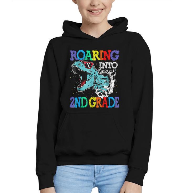 Roaring Into 2Nd Grade Dinosaur T Rex Back To School Graphic Youth Hoodie