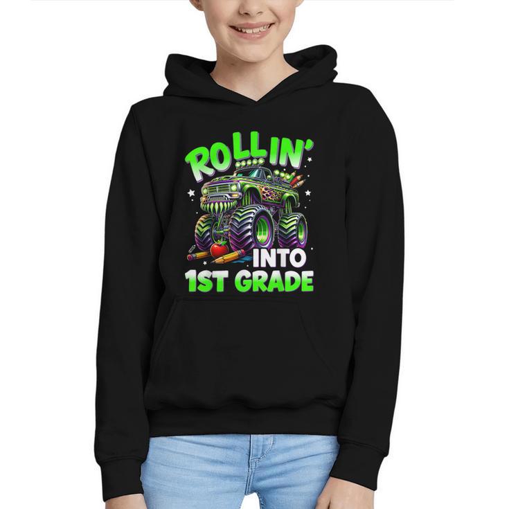Rollin' Into 1st Grade Monster Truck Back To School Boys Graphic Youth Hoodie