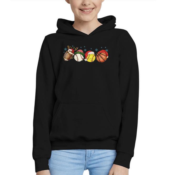 Santa Sports Boys Xmas Baseball Football Softball Basketball Graphic Youth Hoodie