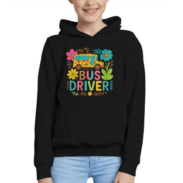 School Bus Driver Boho Floral Leopard Back To School Womens Graphic Youth Hoodie