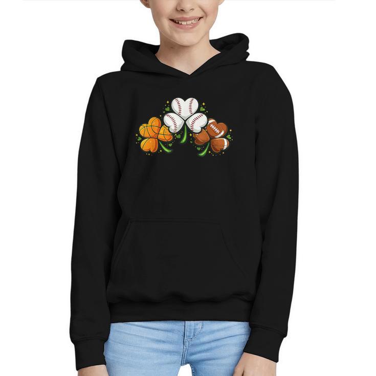 Shamrock Baseball Basketball Football St Patricks Day Graphic Youth Hoodie