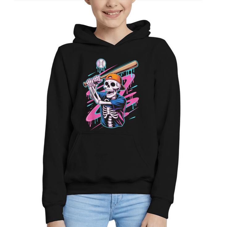 Skeleton Baseball Drip Boy Youth Dripping Baseball Halloween Graphic Youth Hoodie