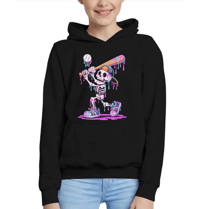 Skeleton Baseball Drip Boys Youth Kids Halloween Graphic Youth Hoodie