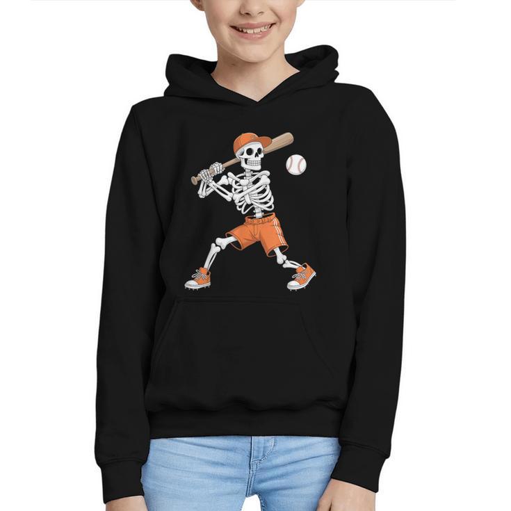 Skeleton Batting Baseball Halloween Graphic Youth Hoodie