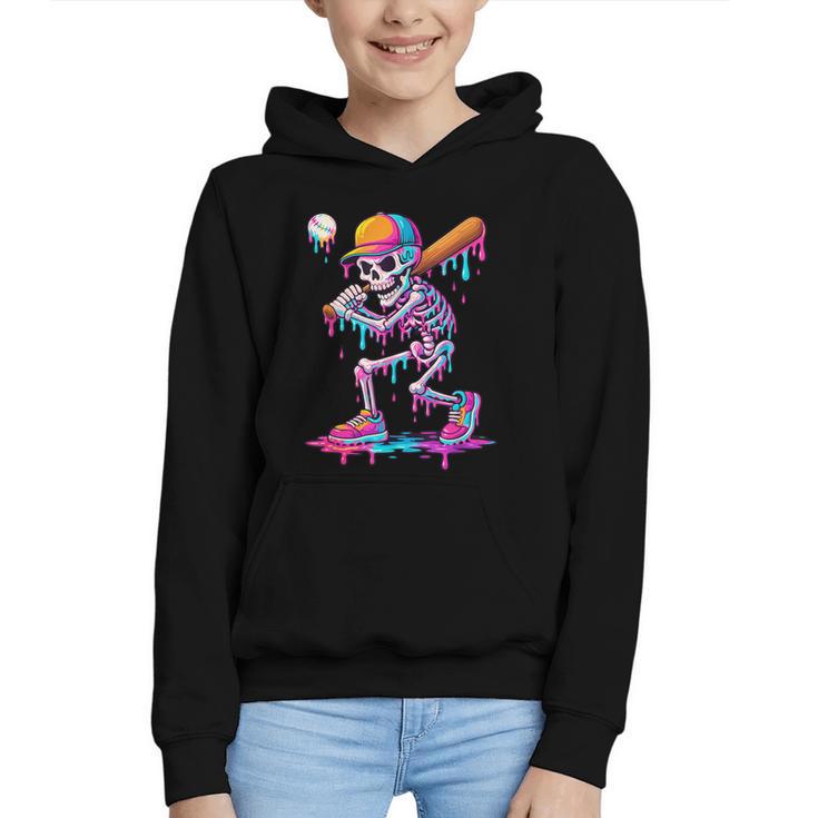 Skelton Playing Baseball Halloween Baseball Drip Boys Kids Graphic Youth Hoodie