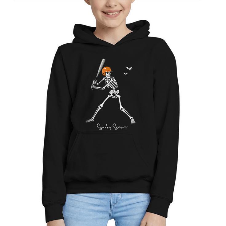 Spooky Season Skeleton Baseball Player Halloween Batter Graphic Youth Hoodie