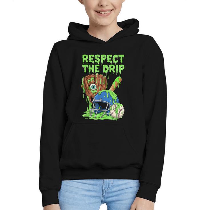 Spooky Zombie Respect The Drip Baseball Halloween Graphic Youth Hoodie