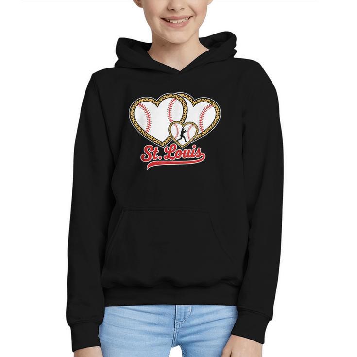 St Louis Leopard Heart Baseball Batter Boys Fan Graphic Youth Hoodie