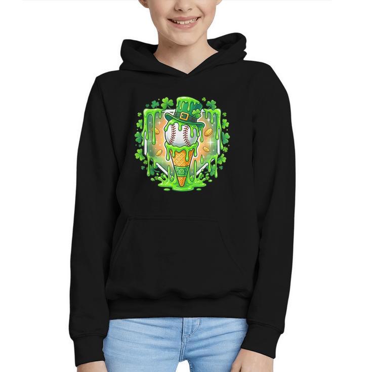 St Patrick Day Baseball Drip Ice Cream Baseball Home Plate Graphic Youth Hoodie