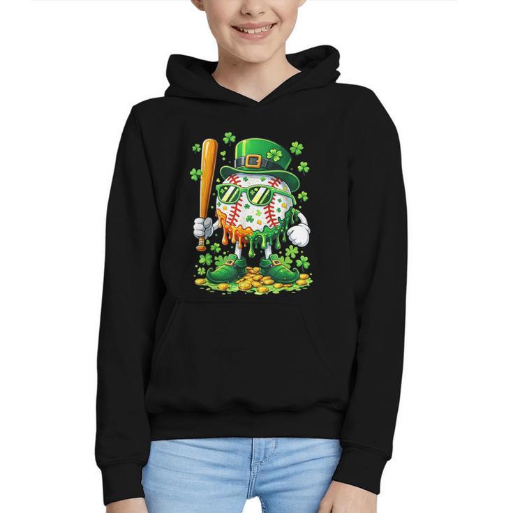 St Patricks Day Baseball Ice Cream Baseball Player Cartoon Graphic Youth Hoodie