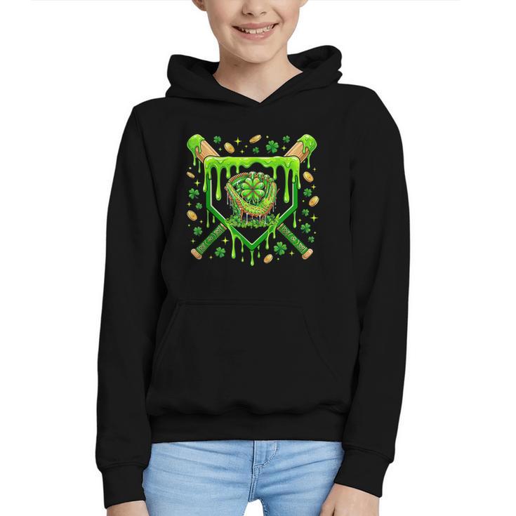 St Patricks Day Baseball Ice Cream Shamrock Baseball Player Graphic Youth Hoodie