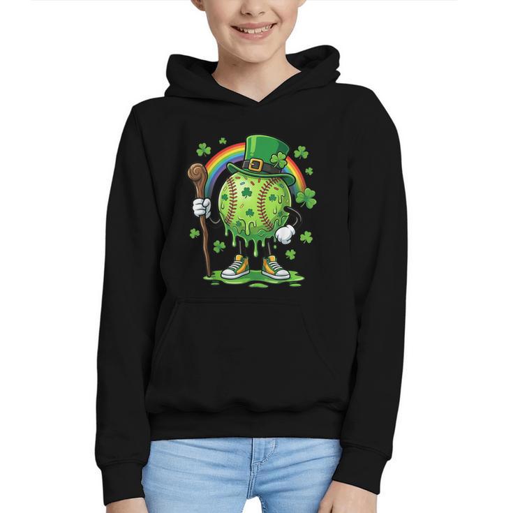 St Patricks Day Baseball Leprechaun Rainbow Green Baseball Graphic Youth Hoodie