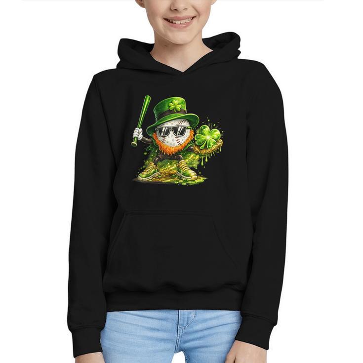 St Patrick’s Day Baseball Shamrock Player Graphic Youth Hoodie