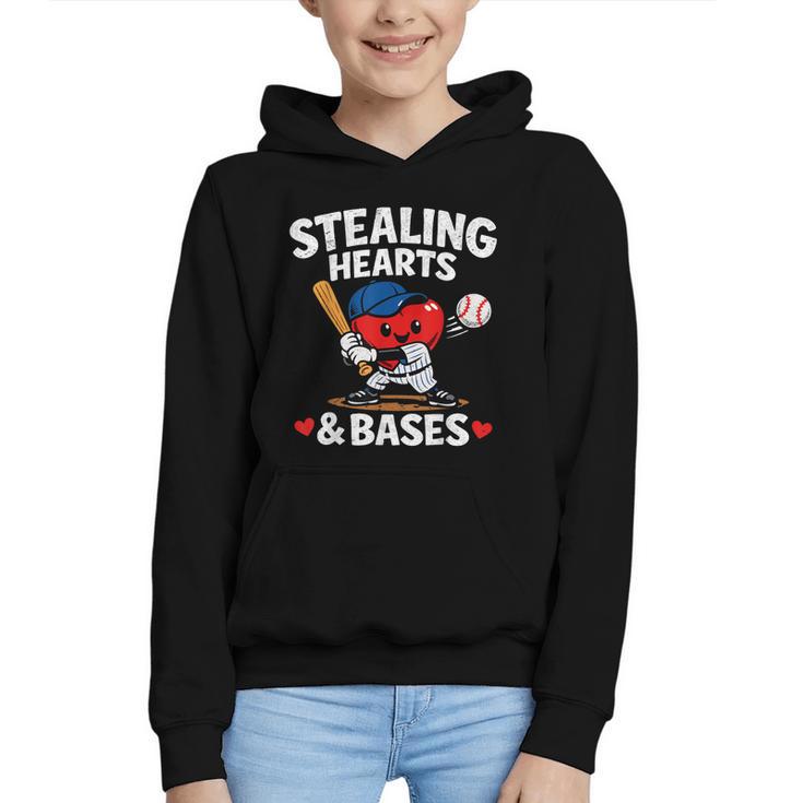 Stealing Hearts & Bases Valentine’s Day Baseball Love Graphic Youth Hoodie