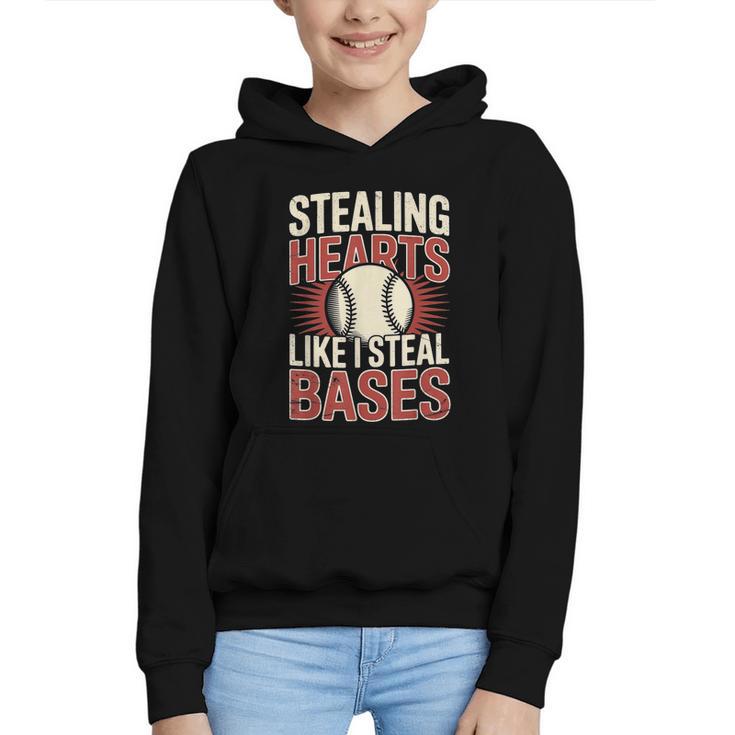 Stealing Hearts Like I Steal Bases Baseball Valentine Retro Graphic Youth Hoodie