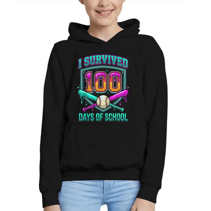 I Survived 100 Days Of School Baseball Drip Graphic Youth Hoodie