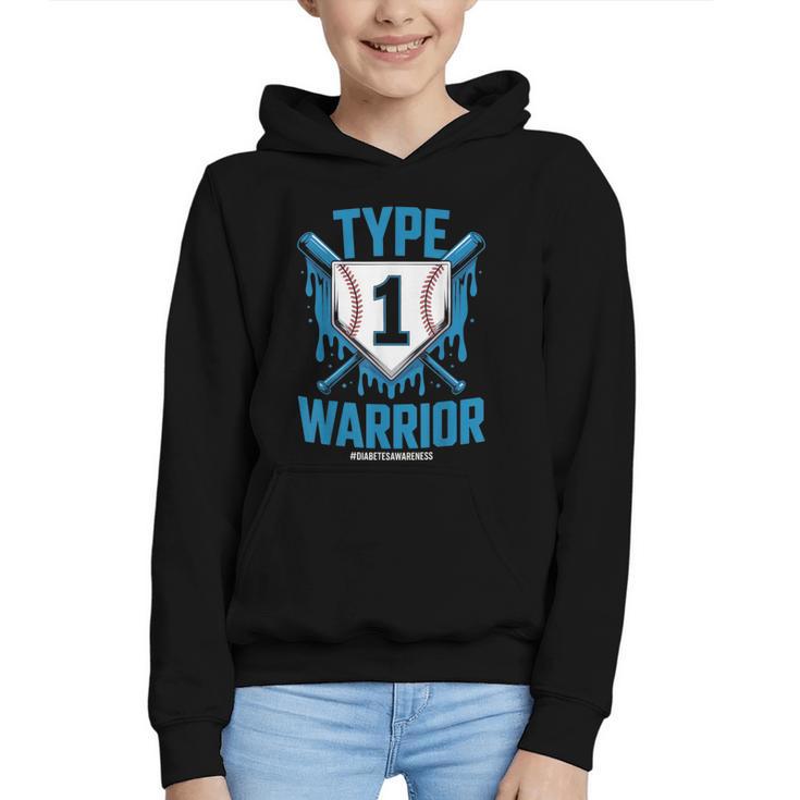 Type 1 Warrior Diabetes Awareness Baseball Enthusiasts Graphic Youth Hoodie