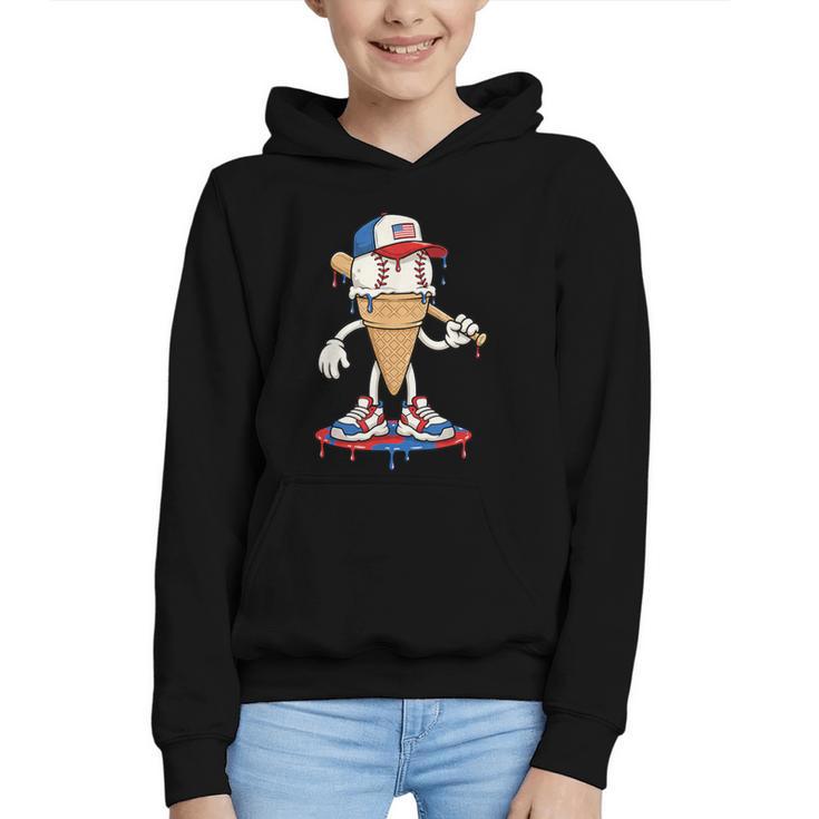 USA Patriotic Baseball Ice Cream Cone Freedom Graphic Youth Hoodie