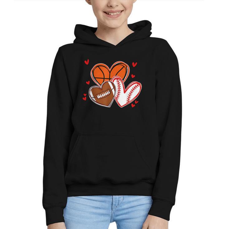 Valentines Baseball Basketball Football Heart Boy Men Graphic Youth Hoodie