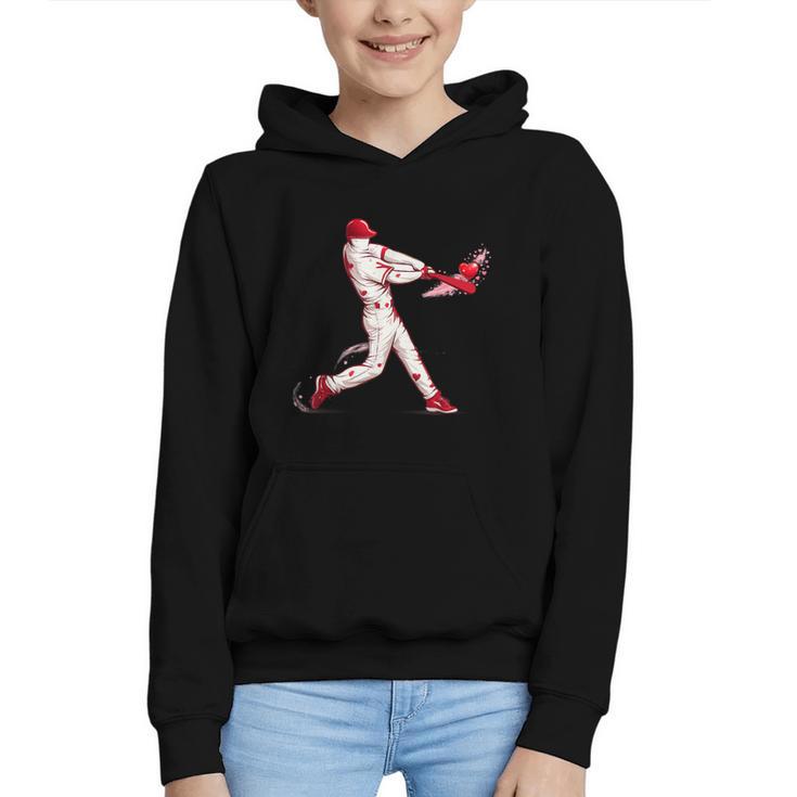 Valentines Day Baseball Batter Silhouette Heart For Men Boys Graphic Youth Hoodie