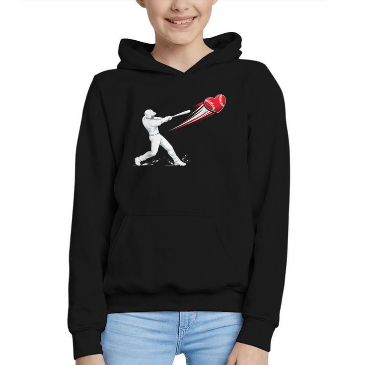 Valentines Day Baseball Batter Silhouette Heart Graphic Youth Hoodie