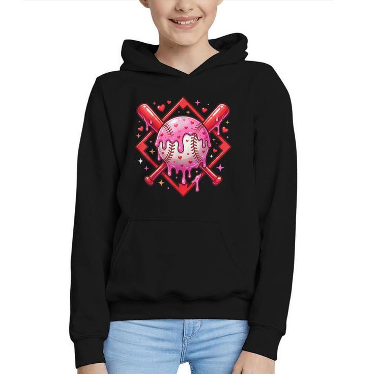 Valentines Day Baseball Boys Ice Cream Drip Heart Youth Kids Graphic Youth Hoodie