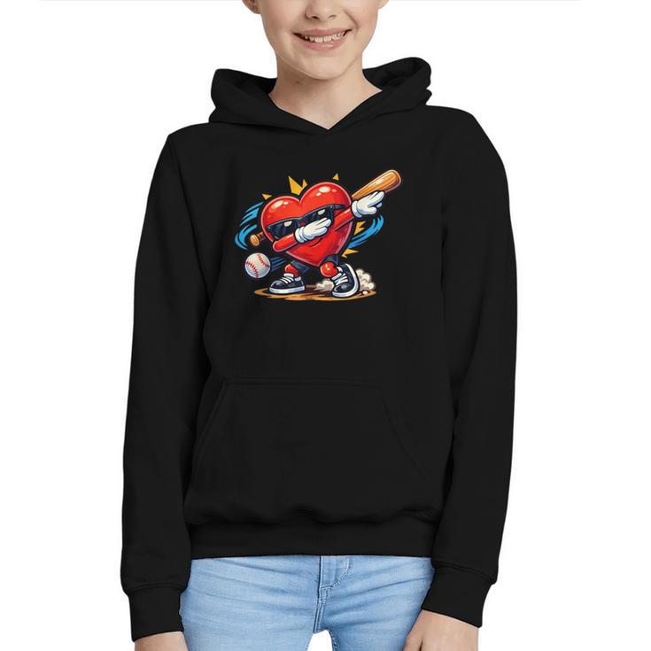 Valentines Day Baseball Dabbing Red Heart Love Boys Graphic Youth Hoodie