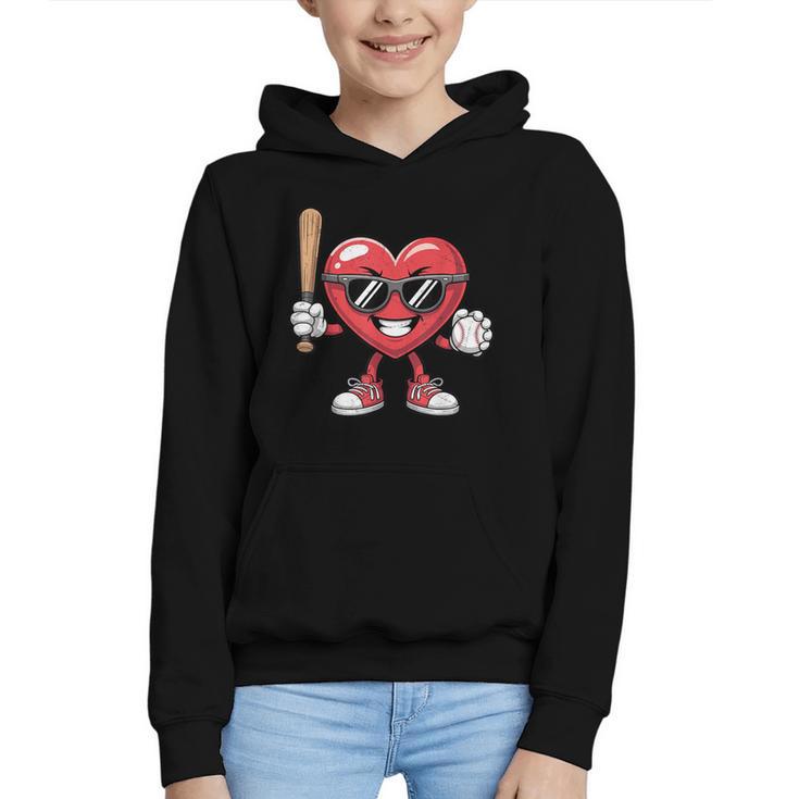Valentines Day Heart Playing Baseball Boys Men Kids Girls Graphic Youth Hoodie