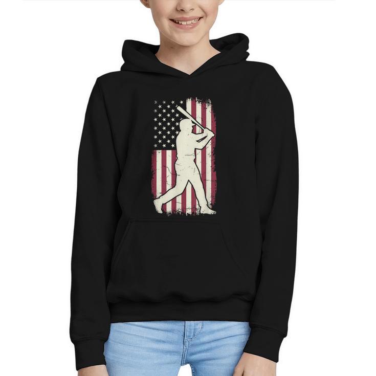 Vintage American Flag Baseball Batter Patriotic Home Run Graphic Youth Hoodie