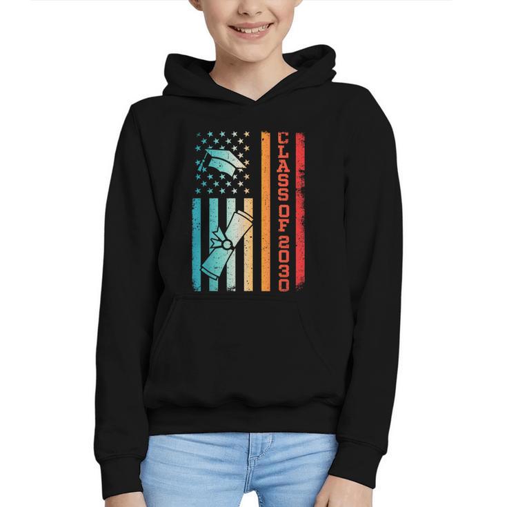 Vintage Class Of 2030 Graduation Back To School USA Flag Graphic Youth Hoodie