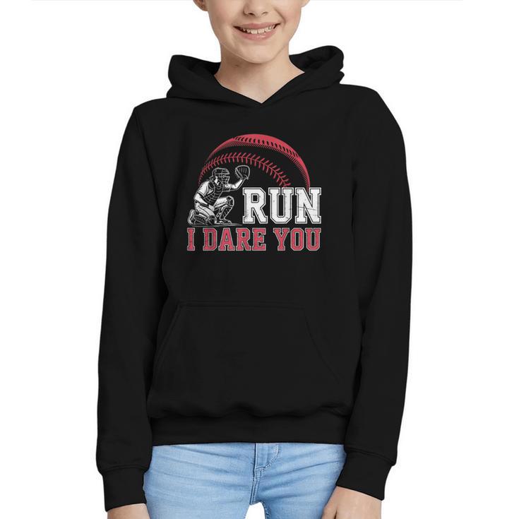 Vintage Humor Baseball Apparel Run I Dare You Graphic Youth Hoodie