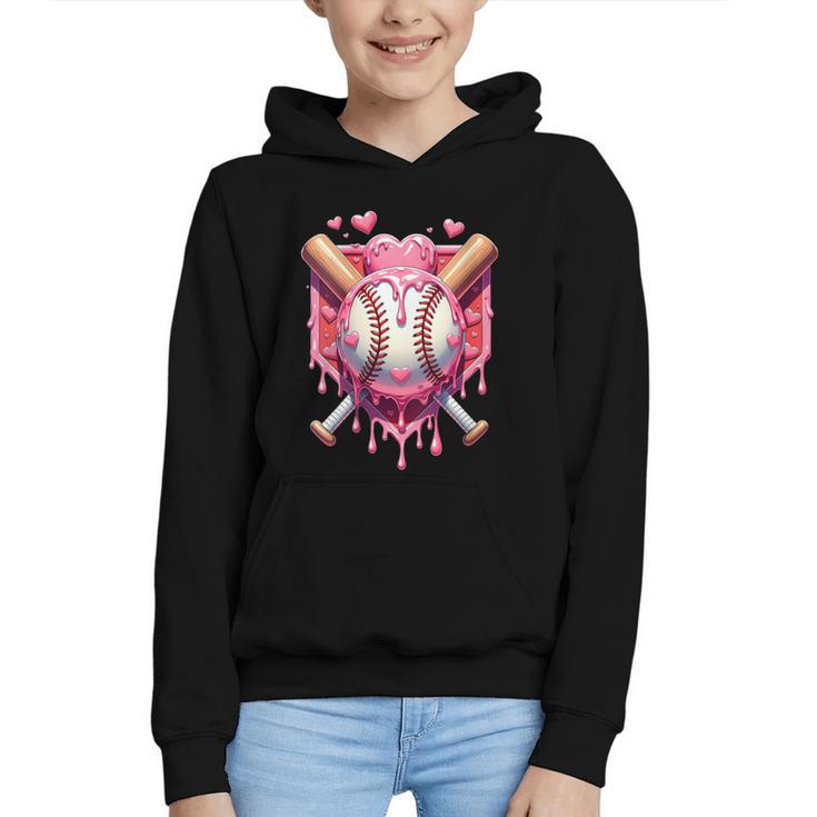 Women's Valentines Day Baseball Boys Ice Cream Drip Heart Youth Kids Graphic Youth Hoodie