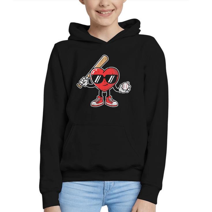 Women's Valentines Day Heart Baseball Player Sports Boys Kids Men Graphic Youth Hoodie