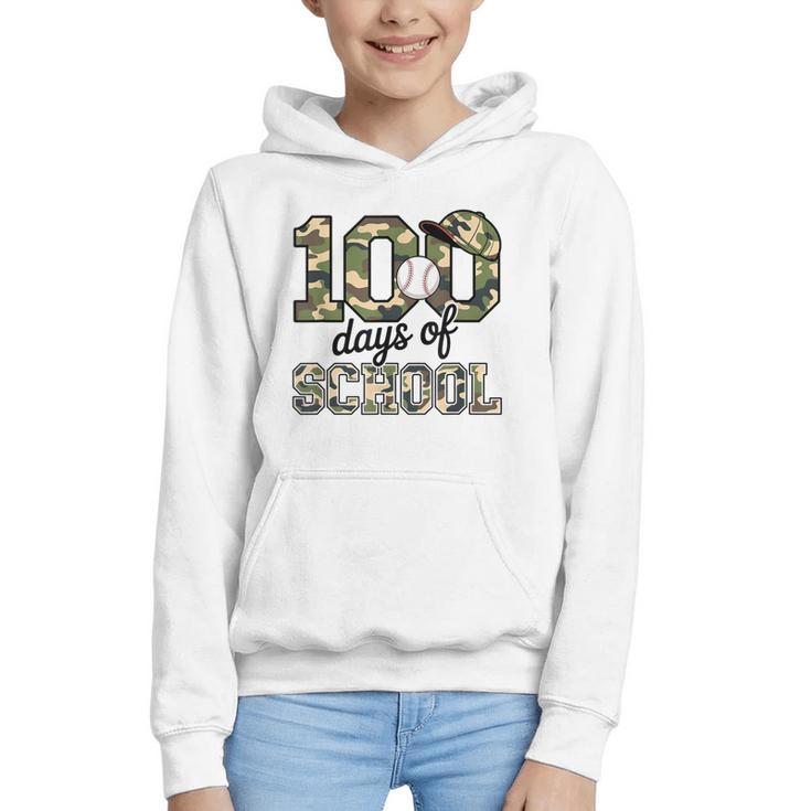 100 Days Of School Camo Baseball Camouflage For Kids Graphic Youth Hoodie