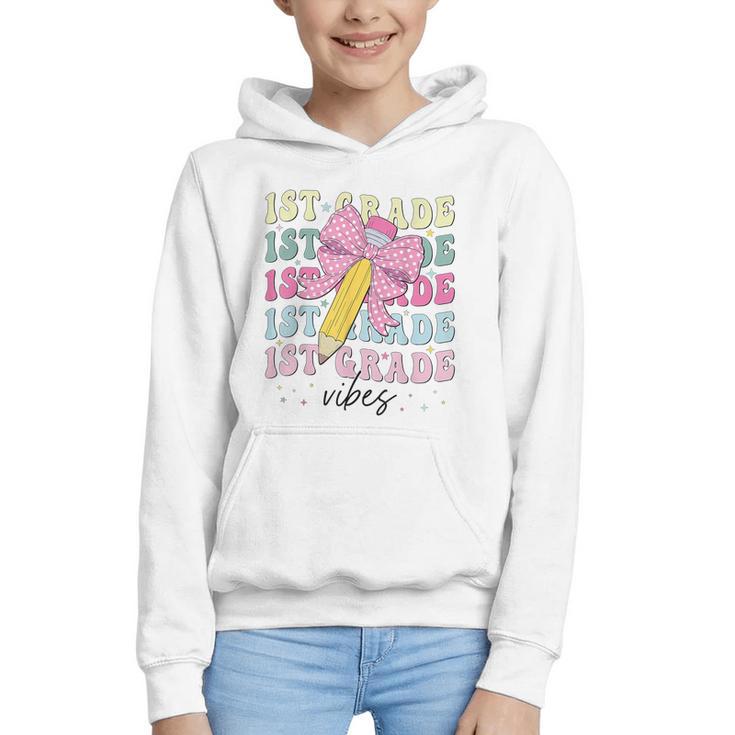 1st Grade Vibes Girl Coquette Bow First Grade Back To School Graphic Youth Hoodie