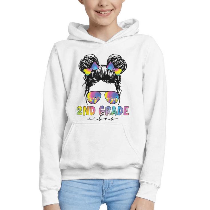 2nd Grade Vibes Messy Hair Bun Girl Back To School First Day Graphic Youth Hoodie