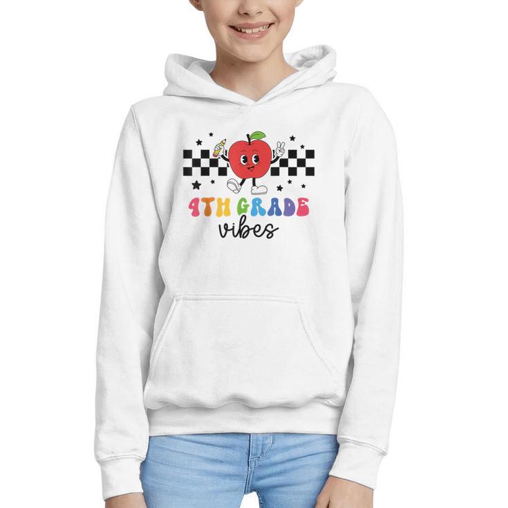 4th Grade Vibes Retro Groovy Apple Back To School Graphic Youth Hoodie