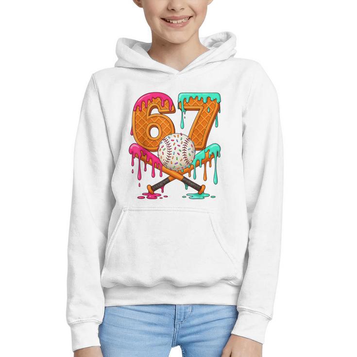 67 Ice Cream Drip Baseball Number 67 Player 67th Birthday Graphic Youth Hoodie
