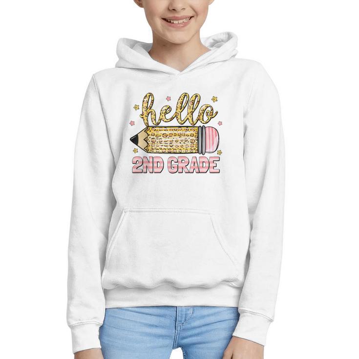 Back To School Hello Second 2nd Grade Leopard Pencil Girl Graphic Youth Hoodie