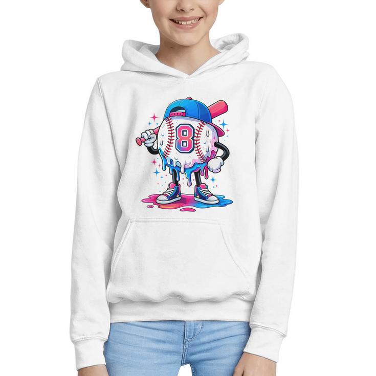 Baseball Drip 8th 8 Year Old Birthday Boys Pitcher Player Graphic Youth Hoodie