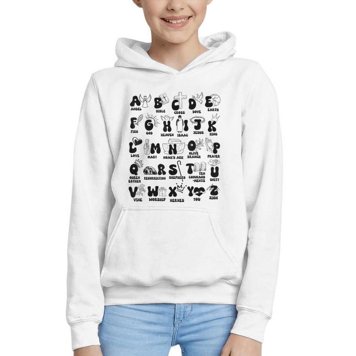 Biblical Alphabet Religious Christian Kids Back To School Graphic Youth Hoodie