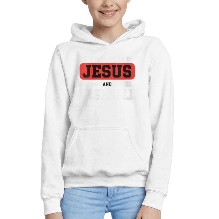 This Boy Runs On Jesus And Baseball Christian Baseball Graphic Youth Hoodie