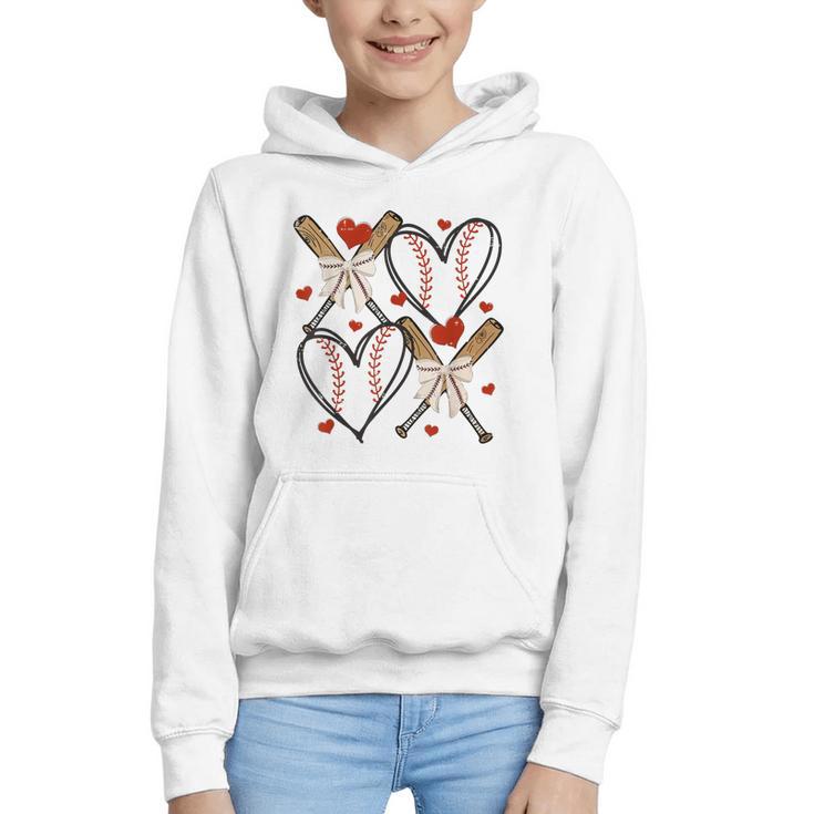 Coquette Bow XOXO Baseball Lover Heart Valentine Game Day Graphic Youth Hoodie