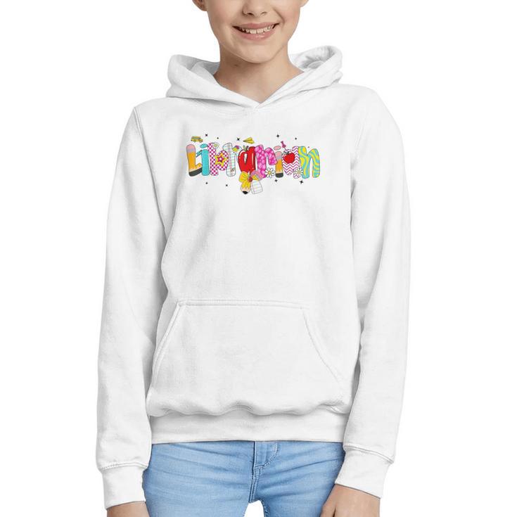 Coquette Pencil Bow Librarian Back To School Bookworm Graphic Youth Hoodie