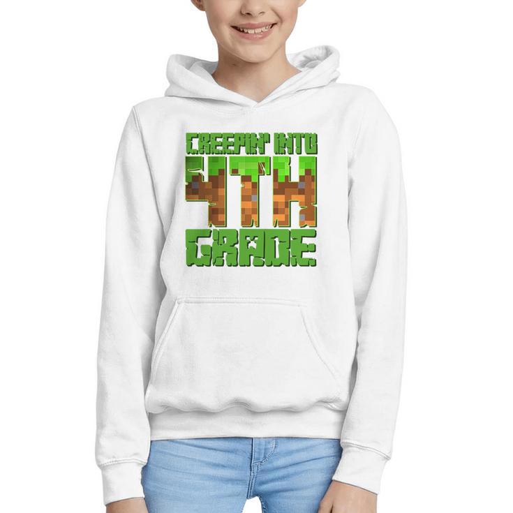 Creepin’ Into 4th Grade Kids Boy Gamer Pixel Back To School Performance Graphic Youth Hoodie