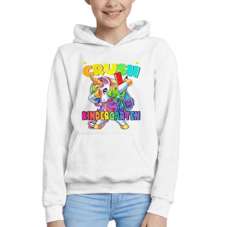 Crush Kindergarten Dabbing Unicorn Back To School Girls Performance Graphic Youth Hoodie