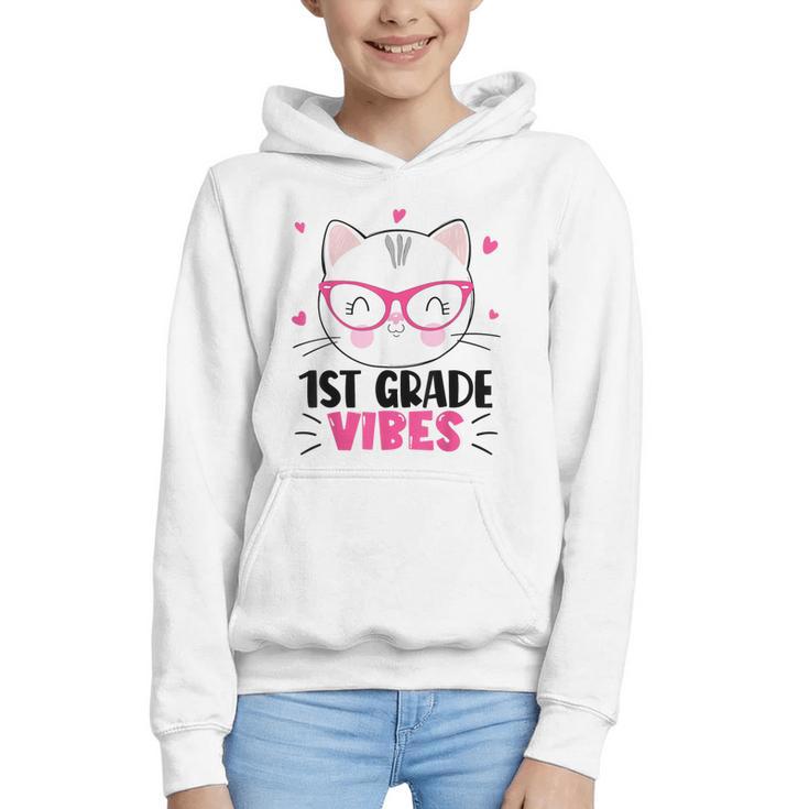 Cute 1st Grade Vibes Cat Kitten Lover Back To School Girls Graphic Youth Hoodie